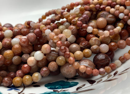 4mm 6mm 8mm 10mm 12mm AAA Faceted Round Natural Petrified Wood Beads Taupe Beige Brown Color High Quality Gemstone 15 Inches Strand #2837