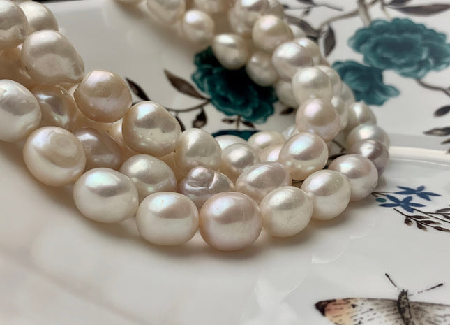 11-12x12-13 mm Natural White And Pink Rice Oval Freshwater Pearl Beads Genuine All Natural Color Freshwater Pearls #P1031