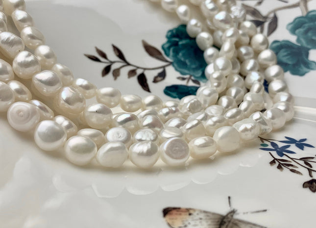 7.5x8-9 mm AAA Natural White OR Mauve Pink Color Rice Nugget Freshwater Pearl Beads Genuine Freshwater Pearls All Natural Color #1120