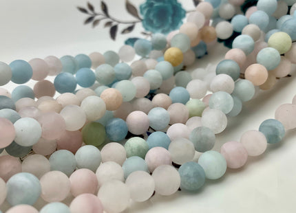 8mm 10mm 12mm Large Hole Natural Color Matte Round Aquamarine Rose Quartz Gemstone Beads Hole Size 2.0 mm 15 Inches Strand #2841