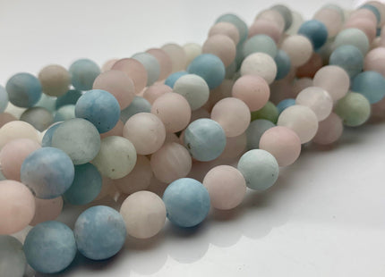 8mm 10mm 12mm Large Hole Natural Color Matte Aquamarine Rose Quartz Gemstone Beads Hole Size 2.0 mm 15 Inches Strand #2841