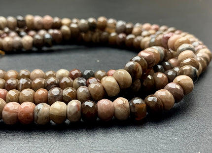 5x8 mm AAA Faceted Rondelle Natural Petrified Wood Beads Taupe Beige Brown Color High Quality Gemstone 15 Inches Strand #2791