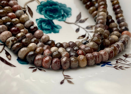 5x8 mm AAA Faceted Rondelle Natural Petrified Wood Beads Taupe Beige Brown Color High Quality Gemstone 15 Inches Strand #2791
