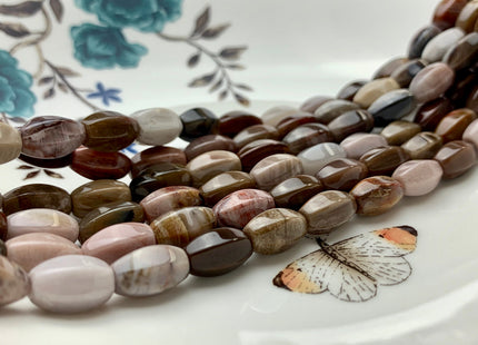 8x13 mm AAA Faceted Barrel Shape Natural Petrified Wood Beads Taupe Beige Brown Color High Quality Gemstone 15.5 Inches Strand #2725