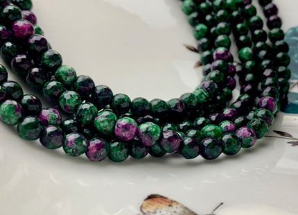6 mm Faceted Round Ruby Zoisite Color Agate Gemstone Beads Genuine Agate Gemstone Loose Beads 14 Inches Strand #2810