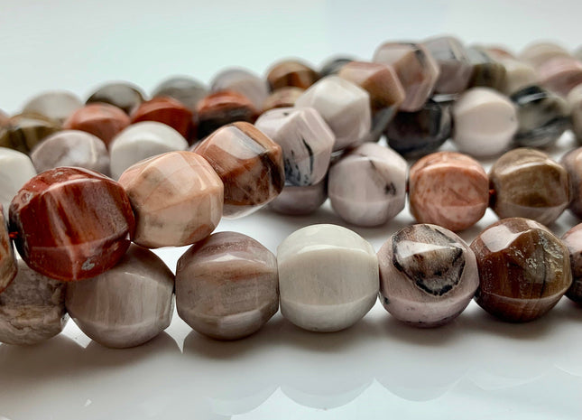 13-14 mm AAA Faceted Round Natural Petrified Wood Beads Taupe Beige Brown Color High Quality Gemstone 16 Inches Strand 33 Pieces #2846