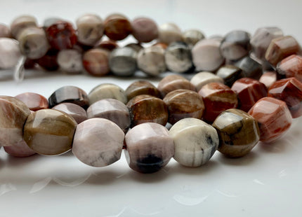 13-14 mm AAA Faceted Round Natural Petrified Wood Beads Taupe Beige Brown Color High Quality Gemstone 16 Inches Strand 33 Pieces #2846