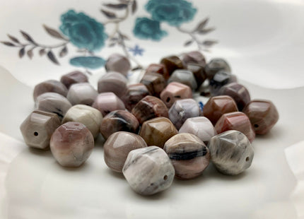 13-14 mm AAA Faceted Round Natural Petrified Wood Beads Taupe Beige Brown Color High Quality Gemstone 16 Inches Strand 33 Pieces #2846