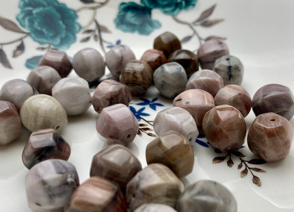 13-14 mm AAA Faceted Round Natural Petrified Wood Beads Taupe Beige Brown Color High Quality Gemstone 16 Inches Strand 33 Pieces #2846