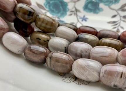 13x18 mm AAA Smooth Barrel Shape Natural Petrified Wood Beads Taupe Beige Brown Color High Quality Gemstone 16 Inches Strand 22 Pieces #2847