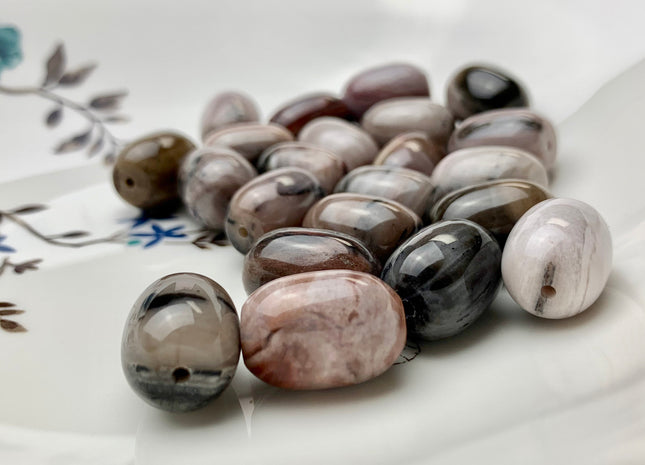 13x18 mm AAA Smooth Barrel Shape Natural Petrified Wood Beads Taupe Beige Brown Color High Quality Gemstone 16 Inches Strand 22 Pieces #2847