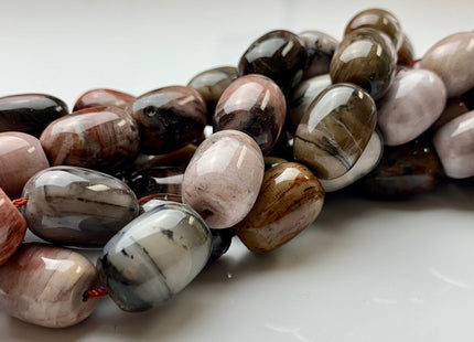 13x18 mm AAA Smooth Barrel Shape Natural Petrified Wood Beads Taupe Beige Brown Color High Quality Gemstone 16 Inches Strand 22 Pieces #2847