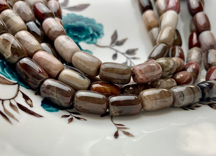 9x14 mm AAA Smooth Tube Shape Natural Petrified Wood Beads Taupe Beige Brown Color High Quality Gemstone 15.5 Inches Strand 28 Beads #2728