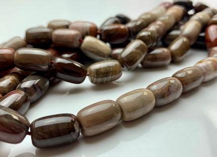 9x14 mm AAA Smooth Tube Shape Natural Petrified Wood Beads Taupe Beige Brown Color High Quality Gemstone 15.5 Inches Strand 28 Beads #2728