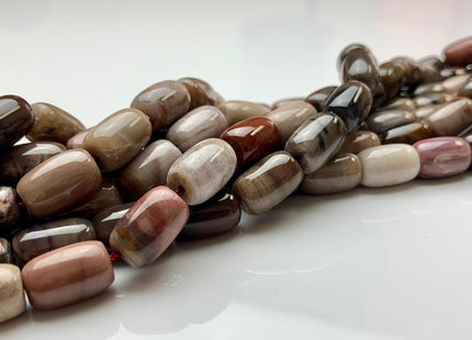 9x14 mm AAA Smooth Tube Shape Natural Petrified Wood Beads Taupe Beige Brown Color High Quality Gemstone 15.5 Inches Strand 28 Beads #2728
