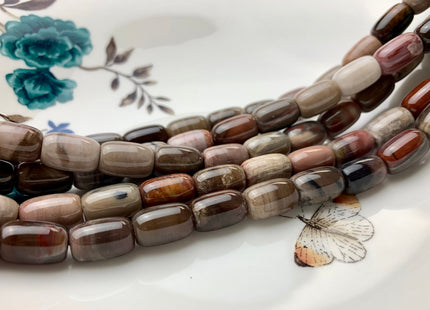 9x14 mm AAA Smooth Tube Shape Natural Petrified Wood Beads Taupe Beige Brown Color High Quality Gemstone 15.5 Inches Strand 28 Beads #2728