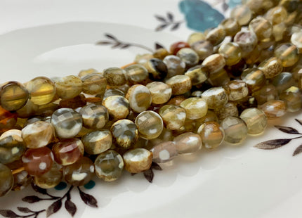 6 mm Micro Faceted Diamond Cut Yellow And White Color Flat Coin Disc Shape Agate Gemstone Beads Genuine Agate 15 Inches Strand #2823