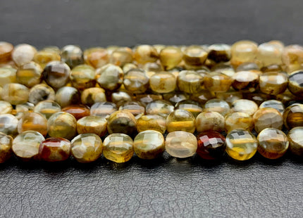6 mm Micro Faceted Diamond Cut Yellow And White Color Flat Coin Disc Shape Agate Gemstone Beads Genuine Agate 15 Inches Strand #2823