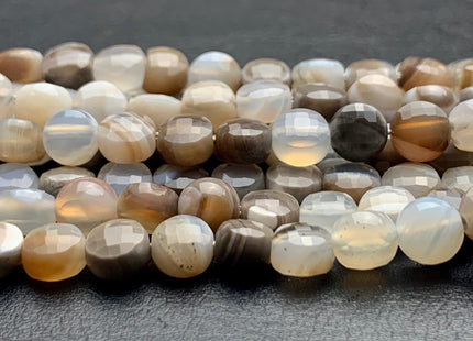6 mm Micro Faceted Diamond Cut Light Brown Gray Color Flat Coin Disc Shape Agate Gemstone Beads Genuine Agate 15 Inches Strand #2825