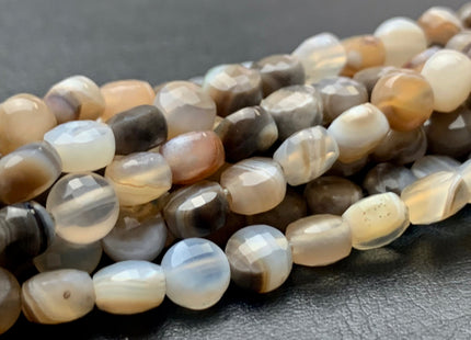 6 mm Micro Faceted Diamond Cut Light Brown Gray Color Flat Coin Disc Shape Agate Gemstone Beads Genuine Agate 15 Inches Strand #2825