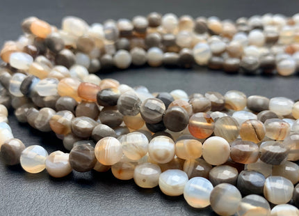 6 mm Micro Faceted Diamond Cut Light Brown Gray Color Flat Coin Disc Shape Agate Gemstone Beads Genuine Agate 15 Inches Strand #2825