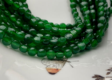 6 mm Micro Faceted Diamond Cut Dark Green Jade Gemstone Flat Coin Disc Shape Gemstone Beads Genuine Jade 15 Inches Strand #2830