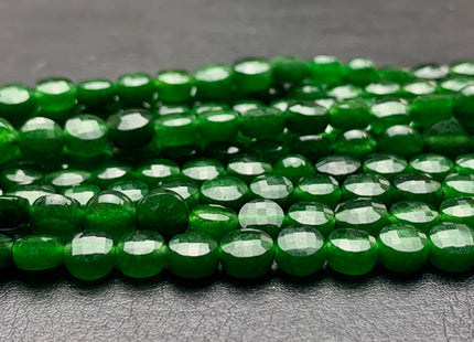 6 mm Micro Faceted Diamond Cut Dark Green Jade Gemstone Flat Coin Disc Shape Gemstone Beads Genuine Jade 15 Inches Strand #2830