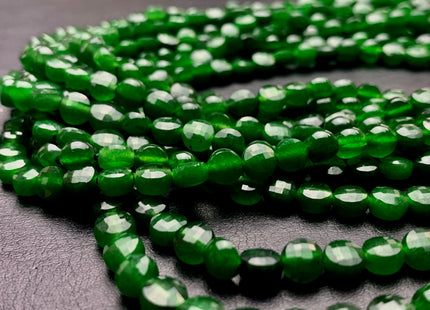 6 mm Micro Faceted Diamond Cut Dark Green Jade Gemstone Flat Coin Disc Shape Gemstone Beads Genuine Jade 15 Inches Strand #2830