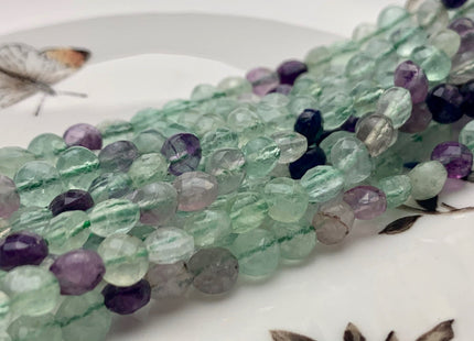 6 mm Micro Faceted Diamond Cut Green Purple Fluorite Gemstones Flat Coin Disc Shape Gemstone Beads Genuine Fluorite 15 Inches Strand #2831
