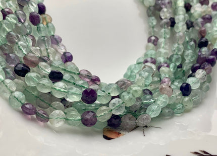 6 mm Micro Faceted Diamond Cut Green Purple Fluorite Gemstones Flat Coin Disc Shape Gemstone Beads Genuine Fluorite 15 Inches Strand #2831