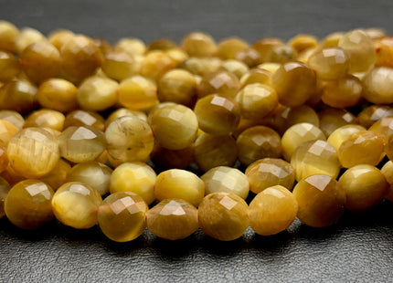 6 mm Micro Faceted Diamond Cut Golden Tiger Eye Gemstones Flat Coin Disc Shape Gemstone Beads Genuine Tiger Eye 15 Inches Strand #2832