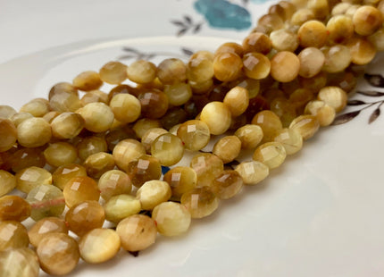 6 mm Micro Faceted Diamond Cut Golden Tiger Eye Gemstones Flat Coin Disc Shape Gemstone Beads Genuine Tiger Eye 15 Inches Strand #2832