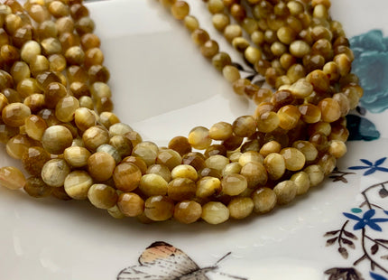 6 mm Micro Faceted Diamond Cut Golden Tiger Eye Gemstones Flat Coin Disc Shape Gemstone Beads Genuine Tiger Eye 15 Inches Strand #2832