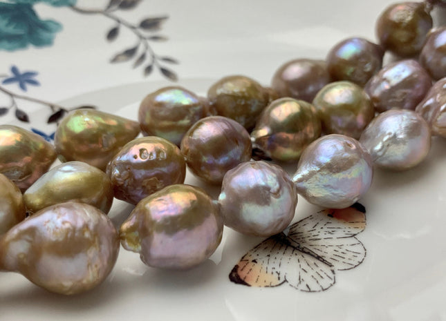 11-15x16 mm AAA Natural Mauve Seaweed Pink With Iridescent Color Baroque Pearl Beads Rare High Luster Genuine Baroque Pearls #P1033