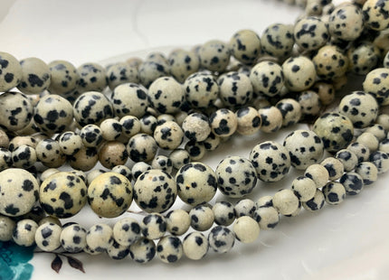 4mm 6mm 8mm 10mm Natural Smooth Round Dalmatian Jasper Genuine White And Black Dotted Color Jasper Gemstone Beads 15.5 Inches Strand #3009