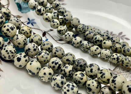 4mm 6mm 8mm 10mm Natural Smooth Round Dalmatian Jasper Genuine White And Black Dotted Color Jasper Gemstone Beads 15.5 Inches Strand #3009
