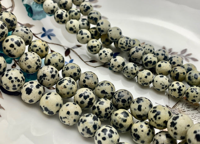 4mm 6mm 8mm 10mm Natural Smooth Round Dalmatian Jasper Genuine White And Black Dotted Color Jasper Gemstone Beads 15.5 Inches Strand #3009