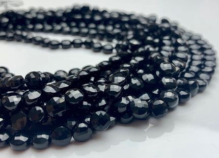 6 mm Micro Faceted Diamond Cut Black Color Onyx Gemstone Flat Coin Disc Shape Gemstone Beads Genuine Onyx 15 Inches Strand #2835