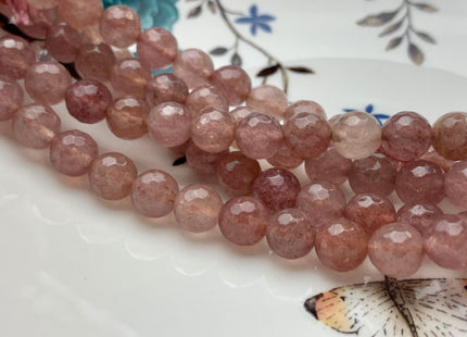 8mm 10mm 12mm Natural Color Faceted Round Strawberry Quartz Gemstone Beads Natural Pink Strawberry Quartz Beads 15.5 Inches Strand #2853