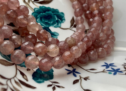 8mm 10mm 12mm Natural Color Faceted Round Strawberry Quartz Gemstone Beads Natural Pink Strawberry Quartz Beads 15.5 Inches Strand #2853