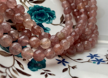 8mm 10mm 12mm Natural Color Faceted Round Strawberry Quartz Gemstone Beads Natural Pink Strawberry Quartz Beads 15.5 Inches Strand #2853