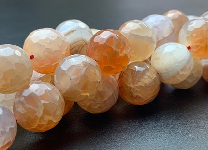 16 mm Faceted Round Fire Agate Gemstone Beads Heat Treated Multi Orange And White Color Natural Gemstone Agate 15.5 Inches Strand #2850