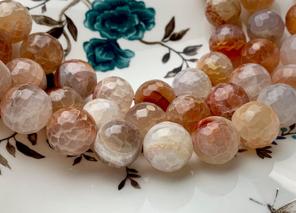 16 mm Faceted Round Fire Agate Gemstone Beads Heat Treated Multi Orange And White Color Natural Gemstone Agate 15.5 Inches Strand #2850
