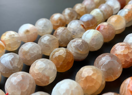 16 mm Faceted Round Fire Agate Gemstone Beads Heat Treated Multi Orange And White Color Natural Gemstone Agate 15.5 Inches Strand #2850