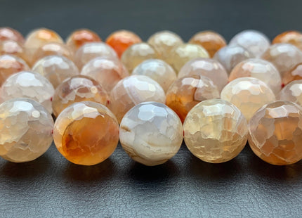 16 mm Faceted Round Fire Agate Gemstone Beads Heat Treated Multi Orange And White Color Natural Gemstone Agate 15.5 Inches Strand #2850