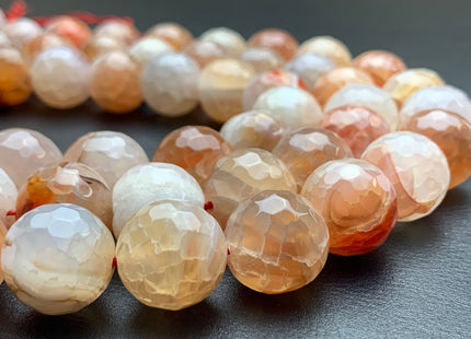 16 mm Faceted Round Fire Agate Gemstone Beads Heat Treated Multi Orange And White Color Natural Gemstone Agate 15.5 Inches Strand #2850
