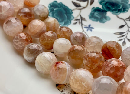 16 mm Faceted Round Fire Agate Gemstone Beads Heat Treated Multi Orange And White Color Natural Gemstone Agate 15.5 Inches Strand #2850
