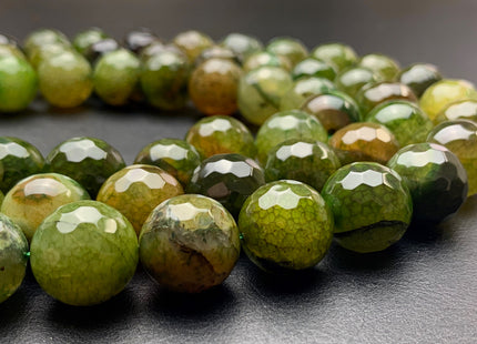10mm 12mm 16mm Faceted Round Fire Agate Gemstone Beads Heat Treated Multi Brown And Green Color Gemstone Agate 15.5 Inches Strand #2849