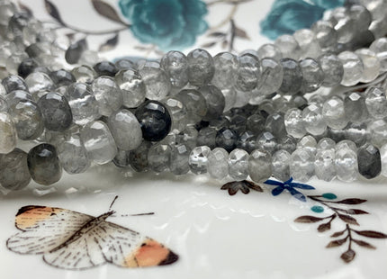 4x6mm 5x8mm AAA Faceted Rondelle Cloudy Quartz Gemstone Beads Natural Light And Dark Gray Quartz Loose Beads 15 Inches Strand #2854