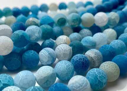 4 mm 6 mm 8 mm 10 mm Aqua Blue Color Matte Finished Round Cracked Fire Agate Gemstone Beads 14 Inches Strand #2856